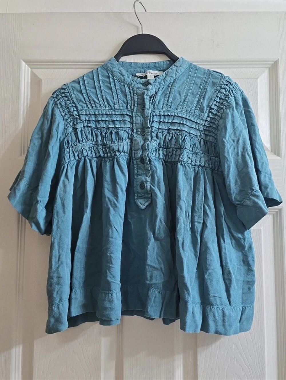 Solitaire Teal Pintuck Peasant Blouse